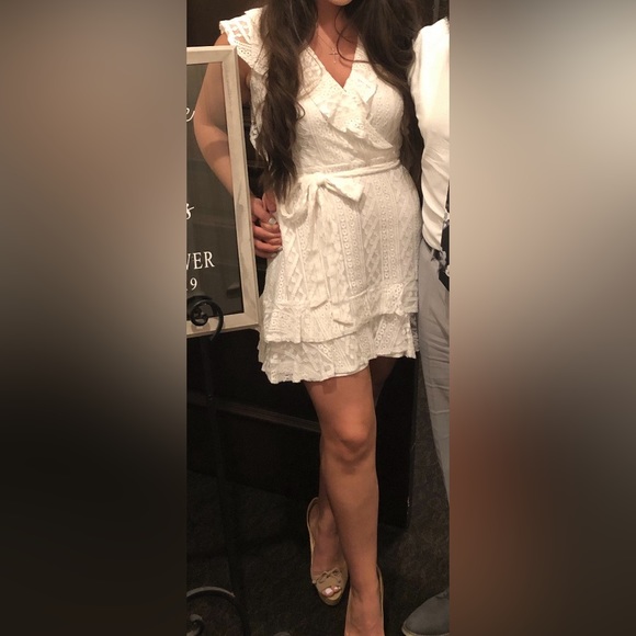 Aqua | Dresses | Aqua White Lace Mini Wrap Dress | Poshmark